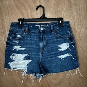 American Eagle Outfitters Women's Ripped Dark Blue Jean Shorts